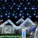 300 LED Christmas Icicle Lights Outdoor, 8-Mode Solar Icicle Lights Led Fairy Curtain Lights for Wedding Party Holiday Christmas Decorations(White)