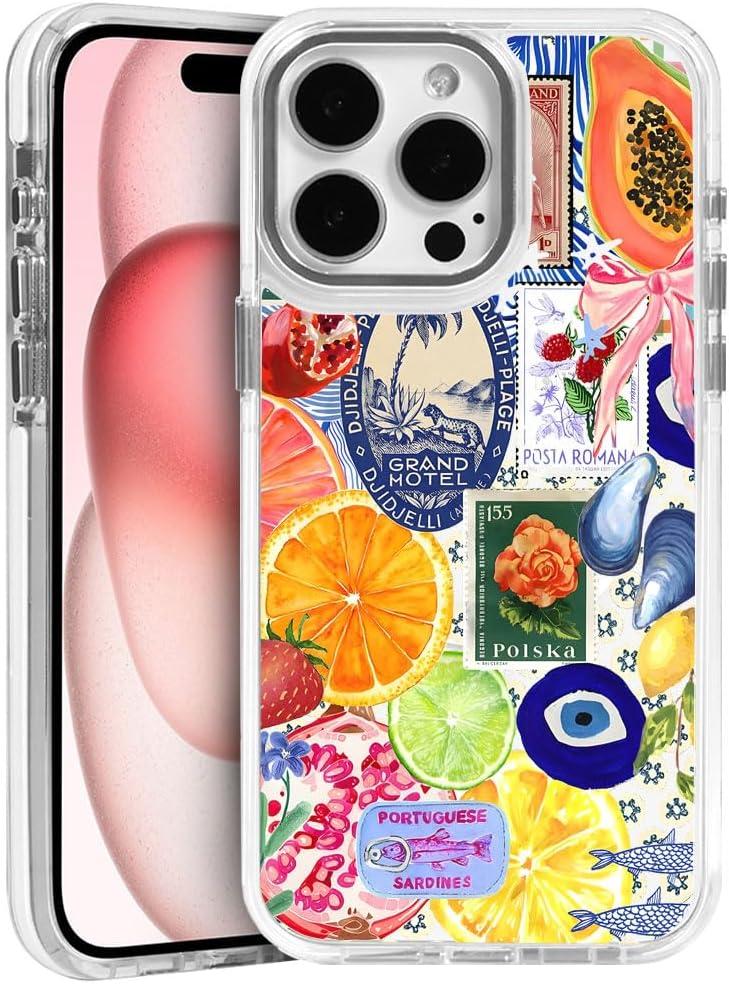 Generic Case for iPhone 16 Pro,Fruit Lemon European Summer Collage Phone Case for Girl Women,Compatible with MagSafe,Scratch Resistant Shockproof Cover Clear Phone Case for iPhone 16 Pro