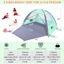 Happy Travel Beach Tent, UPF 50+ UV Protection Sun Shade Shelter for 3/4/5/6/7/8 Person, Portable Beach Canopy for Family & Baby, Lightweight & Easy Setup Beach Cabana with 3 Ventilation Mesh Windows