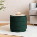 15" Upholstered Round Velvet Ottoman with Storage | Foldable Foot Rest Ottoman with Wooden Tabletop, Decorative Home Furniture for Living Room & Bedroom-Bottle Green