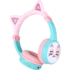 Cat Ear Kids Headphones, Bluetooth Wireless Headphones for Kids, 85dBA Volume Limited, FunShare, Girls Toddlers Children Headset for School/Learning/iPad/Travel
