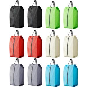 Travel Shoe Bags, Set of 12, Large Oxford Fabric Storage Bags with Zipper and Handle, Water-Resistant Pouches (Black, Gray, Green, Red, Cream, Blue)