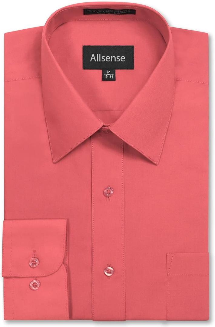 Allsense Mens Regular-Fit Long-Sleeve Dress Shirt (18"-18.5" Neck 36"-37" Sleeve, Coral)