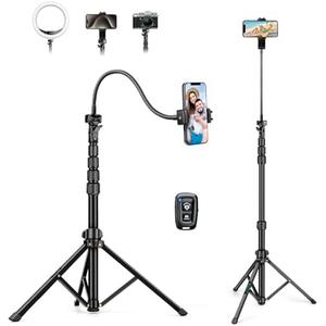 Nineigh 88" Tripod for iPhone, Phone Tripod with Gooseneck and Remote, Portable Cell Phone Tripod Compatible with Smartphone/Camera/Gopro, iPhone Tripod Stand for Video Recording Selfies Vlogging Black