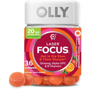 OLLY Laser Focus Gummy, Ginseng, Alpha GPC, B Vitamins, Berry Tangerine Flavor - 36 Count