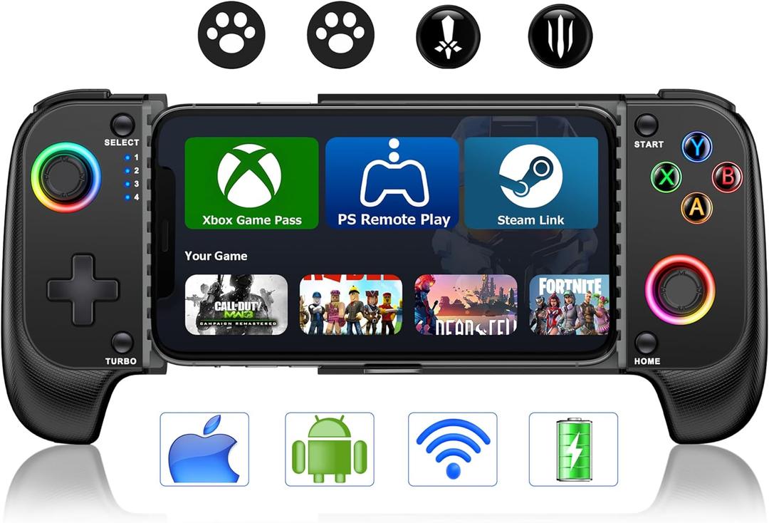 KICKDOT Wireless Phone Controller for iPhone/Android With Hall Joystick, Mobile Gaming Controller for iOS Support Xbox Game Pass, PlayStation, Steam Link, Call of Duty,Roblox, Cloud Gamepad