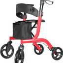Foldable Rollator Walker for Seniors & Adults with Seat, Support Up to 300 lbs, 19 lbs Lightweight, Adjustable Arms, 10-Inch Big Wheels for All Terrain, R1 (Urban Red)