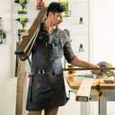 Texas Canvas Wares Waxed Canvas Heavy Duty Work Apron With Pockets - Deluxe Edition - with Quick Release Buckle Adjustable up to XXL for Men and Women (Grey Deluxe Edition) (L)