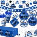 Blue and White Graduation Decorations Dinnerware Set Class of 2026 Decorations Blue Graduation Plates and Napkins Cups Tablecloth Banner for 2026 Congrats Grad Party Decorations, Serve 25