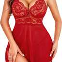 Avidlove Women Lingerie Lace Babydoll Strap Chemise Halter Teddy V Neck Sleepwear (Medium, 0-wine Red)
