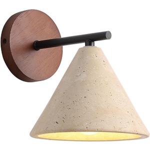 Indoor Mid Century Modern Wall Sconce Nordic Yellow Natural Travertine Bedside Wall Light Vintage Marble Wood Farmhouse Hallway Wall Mounted Lamp for Bathroom Living Room Hallway
