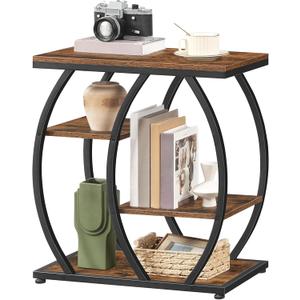 HOOBRO Industrial End Table, 4 Tier End Table with Storage Shelves, Small Side Table with Geometric Metal Frame, Night Stand for Living Room, Bedroom, Office, Rustic Brown and Black BF164BZ01