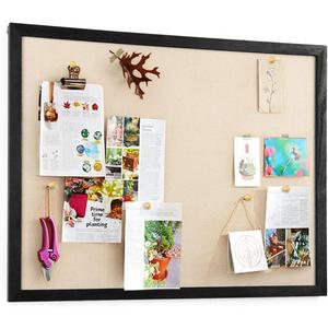 Miratino Large Bulletin Board 23x18 inch with Linen Cork Boards Wall Decor Hanging Pin Wood Framed Display Bulletin Cork Photo Picture Board Light for Room School Office 20-Pushpin Vintage Black