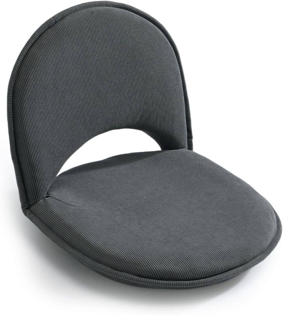 YOUKEEEJOJO Floor Chair 5-Position Adjustable Back Support Chair Foldable Camping, Floor Lounger,Corduroy Fabric, Video-Gaming Reading Watching, Indoor Outdoor Use(Grey)