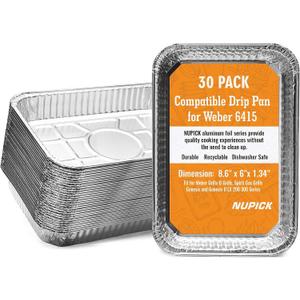 NUPICK 30 Pack Grill Drip Pans Compatible for Weber, 6415 Grill Accessories for Weber Spirit, Genesis, Traveler, Q Series - Grill Grease Pan Liners - Disposable Aluminum Foil Grease Trays - 8.5" X 6"