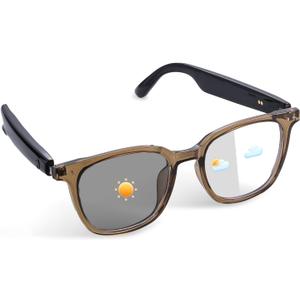 Smart Glasses for Men Women, Audio Glasses with UV400 Photochromic Lenses, Hands Free Calling, Open-Ear & Mic, Magnetic Charging & 4-6 Playtime, Bluetooth Glasses for Indoor Outdoor(Brown)