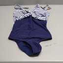 Smismivo Tummy Control Swimsuits for Women Slimming One Piece Bathing Suit Retro Ruched Push Up Vintage Padded Swimwear (Medium, Navy Stripe)