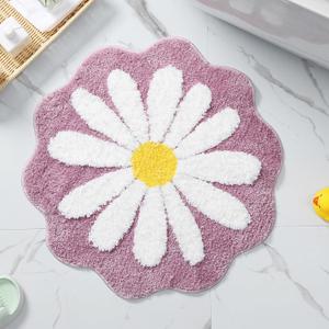 Cute Bath Mat,Pink Flower Rug,Water Absorption Non Slip Mat,Soft Machine Wash Rug Mat for Bedroom Kitchen Bathroom Toilet Floors 25.6 x 25.6 Inches (Purple)