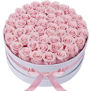 50 Piece Roses in a Velvet Box, Flowers for Delivery, Presereved Flowers Birthday Gifts for Women Mom and Wife (Pink)
