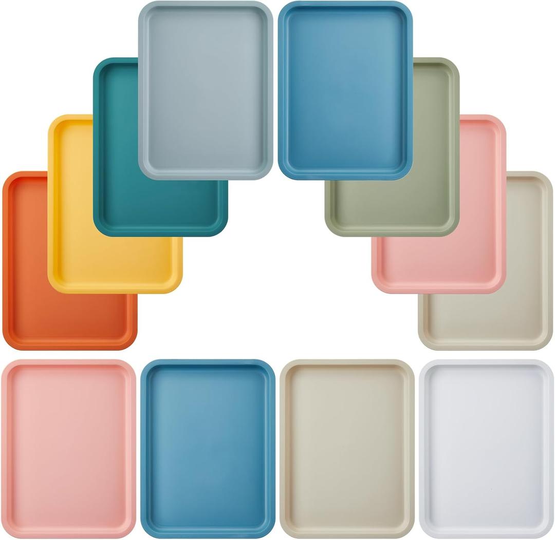 Mumufy Plastic Fast Food Trays Bulk Colorful Restaurant Serving Trays Cafeteria Rectangular Plastic Serving Platter Grill for Kitchen Restaurant Coffee(Elegant Color,12 Pcs)