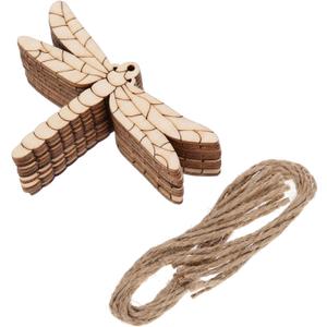 HEALLILY Blank Wooden Ornaments 50 Pcs Unfinished Wood Slices, Christmas Ornaments Wood Kit, Natural Wooden DIY Crafts with Rope for Xmas Holiday Hanging Decorations Wooden Dragonfly Decorations 1