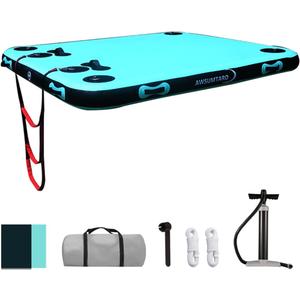 Inflatable Floating PlatformInflatable Floating DockMulti-Scene Water Floating PlatformSuitable for Rivers, Lakes, seasides, Swimming Pools; (180X150X15CM, Mint)