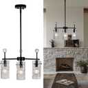 3-Light Black Glass Pendant Light, Adjustable Downrod