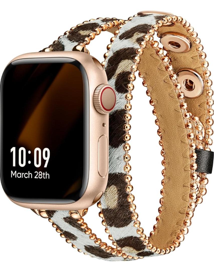 Missair Compatible with Apple Watch Band 38mm 40mm 41mm 42mm 44mm 45mm Women, Genuine Leather Double Tour Slim Wrap Strap Dressy Wristband for iWatch Series 9 8 7 6 5 4 3 2 1 SE