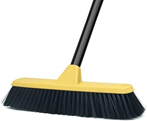 Push Broom with Long Handle, Floor Brush 51.6 inch Soft Bristle Broom 12.2" Wide for Cleaning Bathroom Kitchen Patio Garage Deck Tile