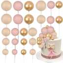 Gyufise 30Pcs Ball Cake Topper Ball Cake Picks Colorful Pearl Ball Shaped Cupcake Insert Cake Topper for Bear Theme Birthday Party Favors Wedding Decoration Supplies Apricot Gold Light Brown