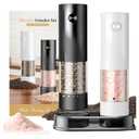 Electric Salt and Pepper Grinder Set - Rechargeable Automatic Salt and Pepper Shakers, Kitchen Appliances with External Adjustable Coarseness, Larger Hopper for Cooking, Home Gifts(2 Pack,Black/White)