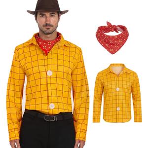 Adult Western Cowboy Style Shirt Paired Halloween Cosplay Costume T-shirt(NO HAT) (Medium)