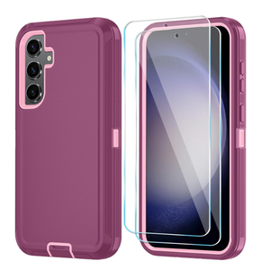 ONOLA Phone Case for Samsung Galaxy S23 FE Case with HD Screen Protector, Heavy Duty Shockproof & Dropproof 3-Layer Cover Phone Case for Galaxy S23 FE 6.4'', WineRedPink