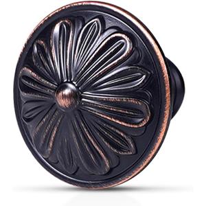 Oil Rubbed Bronze Cabinet Knobs 4 Pack - Solid Heavy Duty,Flower Pattern - Bronze Knobs for Kitchen Cabinets and Drawers,Single Drawer Pulls for Dresser,Bathroom Cabinets