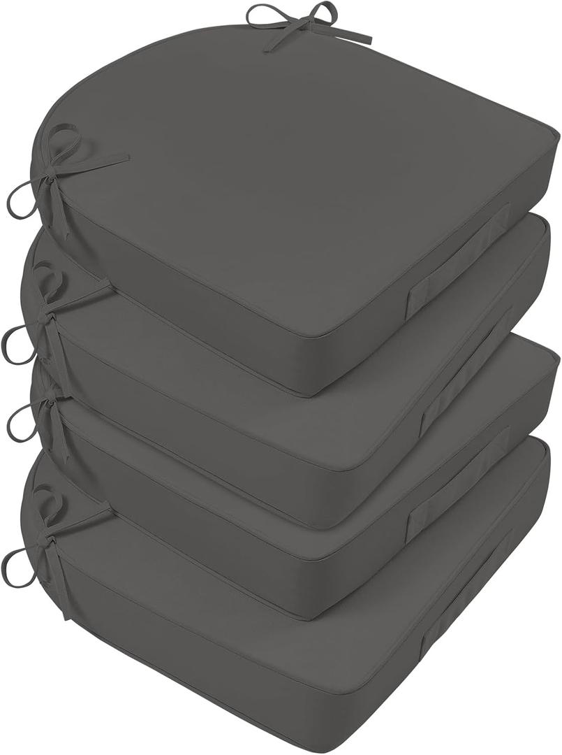 Basic Beyond Outdoor Cushions for Patio Furniture: Waterproof & UV Resistant Outdoor Chair Cushions Set of 4-19 x 19 x 3 Inch Thick Patio Chair Cushions with Adjustable Ties & Handle, Dark Grey (19x19x3(Round Corner))