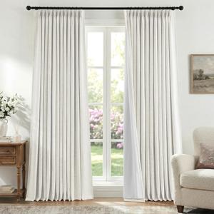HOMEIDEAS Ivory White Pinch Pleated Curtains 100% Blackout,Linen Blend Modern Farmhouse Luxury Thermal Insulated with Adjustable Hooks, for Living Room Bedroom Decor, 40" Wx96 L 2 Panels