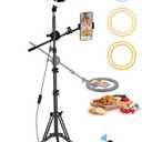 10'' Ring Light Tripod for iPhone, Selfie Ring Light with Stand for iPhone, Overhead Phone Mount with Light, Phone Light for Cooking Videos/Live Streaming/Video Recording