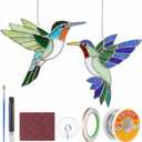 LemonRoad Unfinished Pre Cut Stained Glass for Adult Made Easy Stained Glass Craft with Solder Wire, Flux Brush for Home Birthday Party Decor(2 Set,Hummingbird)
