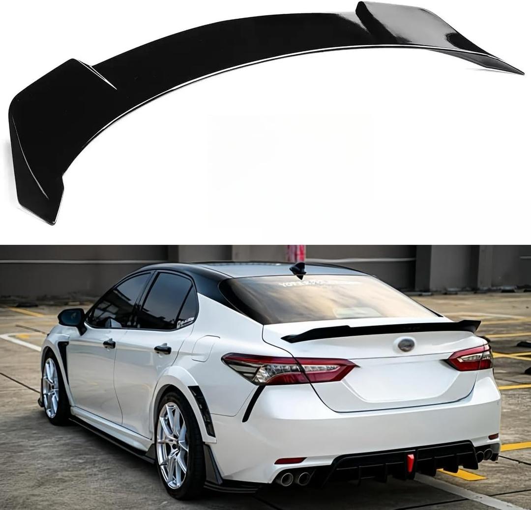 Rear Spoiler Compatible with 2018-2024 Toyota Camry SE XSE L LE XLE Hybrid, YOFER V2 Style Fits for 2018 2019 2020 2021 2022 2023 2024 Sedan, Trunk Duckbill High Kick Wing Lip Glossy Black