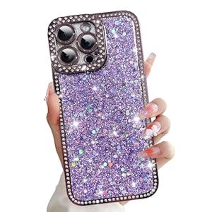BF2JK for iPhone 16 Pro Max Case, Glitter Crystal Diamond Sequin Design, Shiny Bling Luxury Phone Case for Women Girls, Aesthetic Cute Full Protection, Soft TPU Slim Shockproof Phone Case, Purple