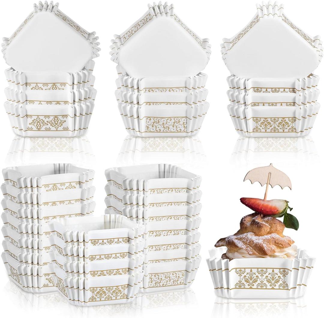 Maxcheck 300 Pcs Square Cupcake Liners 2.36 Inches Square Baking Cups Paper Brownie Cupcake Patterned Wrappers for Wedding Baby Shower Birthday Party Cake(European)