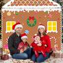 4 Pcs Christmas Gingerbread House Decorations Xmas Gingerbread Door Covers Hanging Banner Porch Sign for Christmas Party Backdrop Wall Decor (Cute)