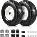 2 Pack 13x5.00-6 Flat Free Tire and Wheel Assemblies, 13x5x6 Solid Rubber Lawn Mower Tires for Riding Lawn Mower Tires and Wheel with 3/4" & 5/8" Bearings and 3" Centered Hub