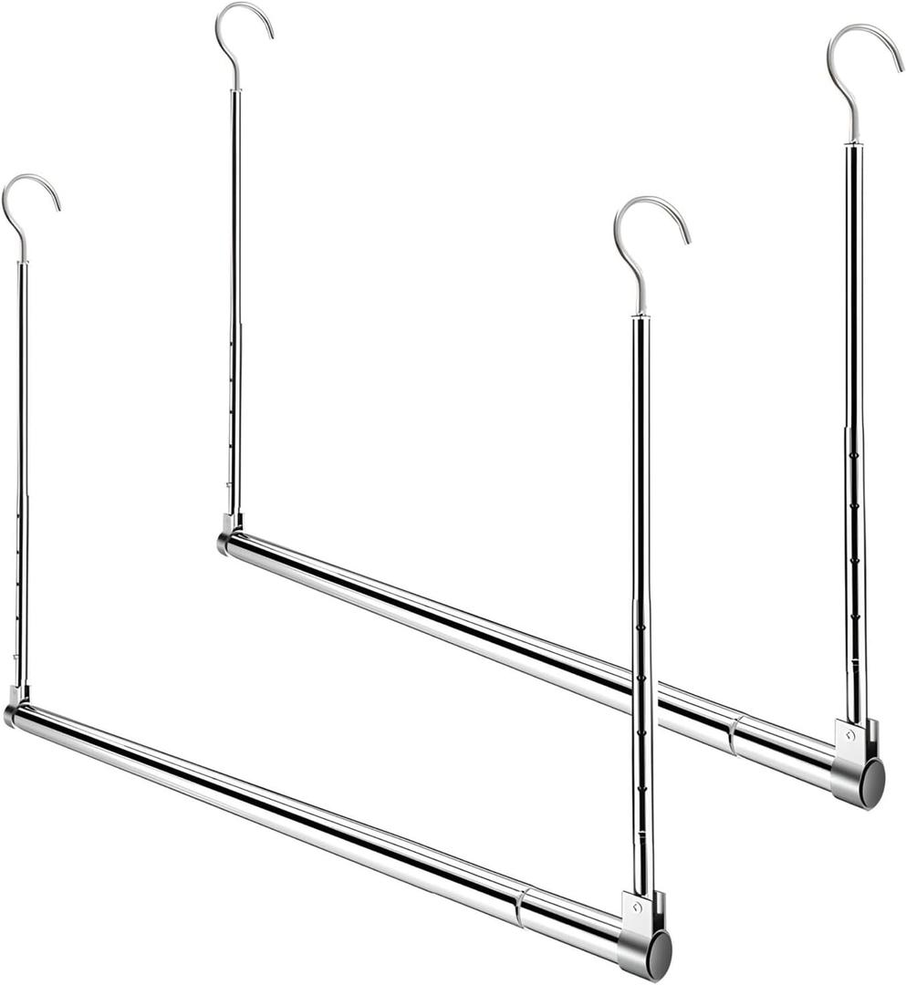 Adjustable Hanging Closet Rod, Extender Hanging Rod, Closet Hanging Organizer, Heavy Duty Closet Bar, Hanging Rod (2 Pack, Chrome)