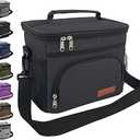 ExtraCharm Insulated Lunch Bag for Women/Men - Reusable Lunch Box for Office Picnic Hiking Beach - Leakproof Cooler Tote Bag Organizer with Adjustable Shoulder Strap for Adults - Black