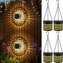 Forlivese 4 Pack Solar Powered Fence Lights, Metal Mandala Solar Lights Outdoor, LED Hanging Solar Mandala Lights Garden Decor for Yard, Porch, Backyard, Patio, Front Door, Warm White
