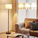 Ambimall Modern Standing Floor Lamp for Living Room & Bedroom with 3 Color Temperatures Bulb & Pull Chain Switch, 60" Tall with Beige Shade & Black Pole