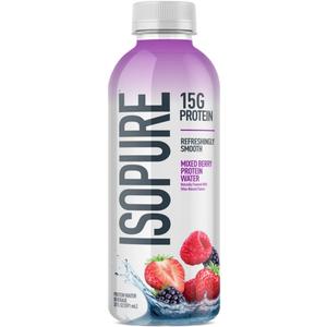 Isopure Clear Protein Water with Electrolytes, 15g Whey Protein Isolate, Zero Sugar, Mixed Berry, 20 fl oz Bottle, 1 Count (EXP 06/18/26)