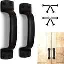 Keponbee Rustic Barn Door Handles Black Cast Iron Gate Handle Vintage Metal Solid Heavy Duty Sliding Door Handle Fence Cabinet Pull Grab Handle, Set of 2, 7 Inch