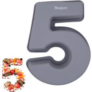 Meajore 3D Large Number Cake Mould,Silicone Baking Letter Ectangle Novel Cake Tins for Birthday Festival and Relationship Marry Anniversary Wedding Party, 10 inch Number of 5